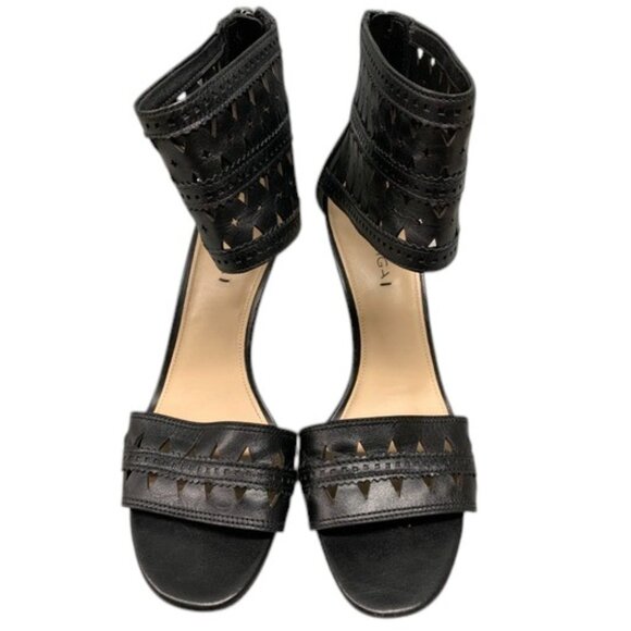 Via Spiga Women’s 10M Black Leather Heels Cutout Ankle Strap Zip Sandals - Picture 1 of 14